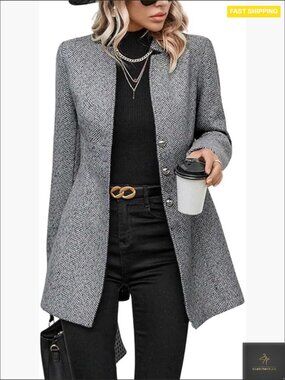 Classic Wool Blend Pea Coat Notch Collar Loose Fit Mid-Long Trench Coat